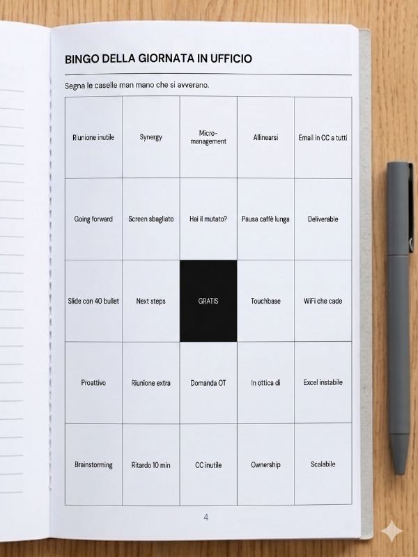 Pagina Bingo della giornata in ufficio del taccuino
