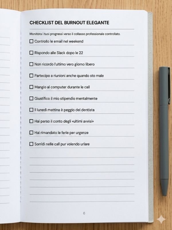 Pagina Checklist del burnout elegante del taccuino